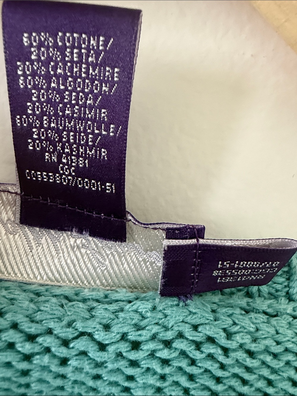 Ralph Lauren Purple Label Cashmere Blend Crewneck Sweater Aqua Blue Size Large - Picture 7 of 8